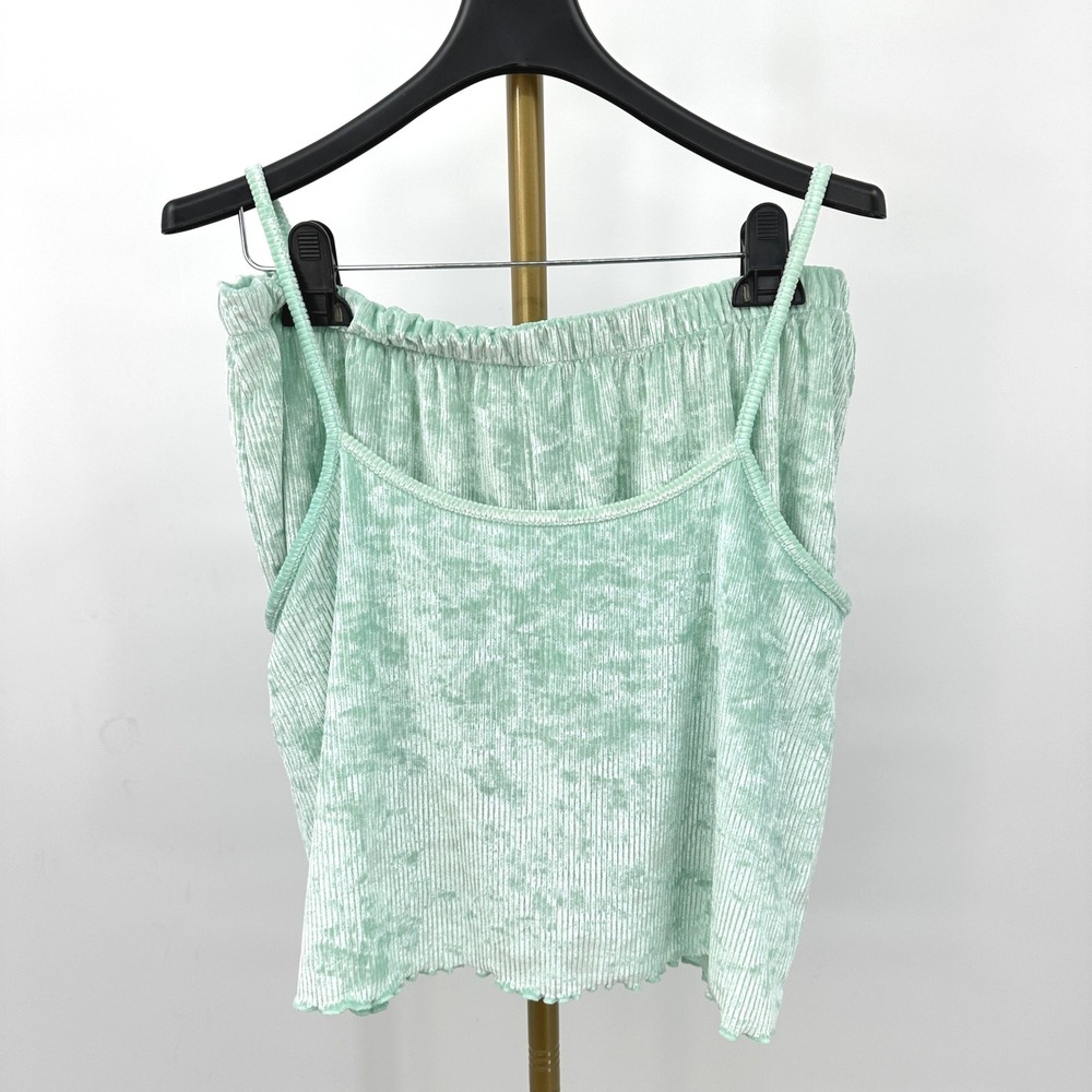 Colsie Pajama Shorts Tank Set Large Mint Green Crushed Velvet Velour Nature